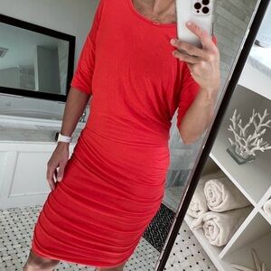 Athleta Dress Knit Size Small Red/Orange Stretch Side Ruching
